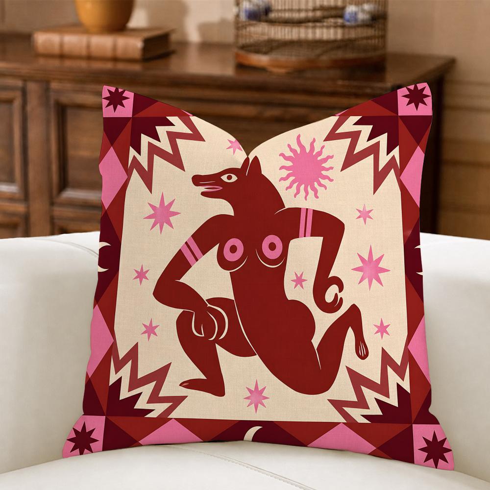 Whimsical Sun Moon Animal Cushion Cover Natural Breathable Durable Linen Printed Decor Pillow Case Sofa Bedroom