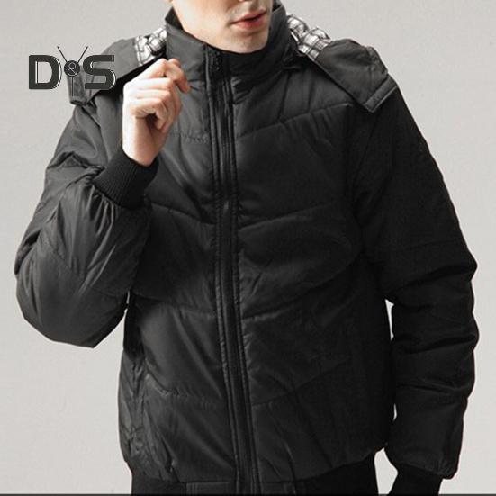 Cappotto da Uomo con Cappuccio Rimovibile Giacca a Maniche Lunghe con Tasche Patta con Cerniera Colore Solido Attività all'Aperto Piumino