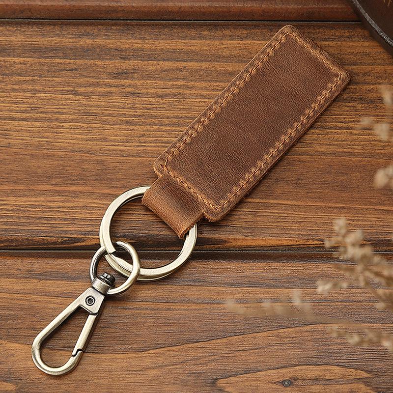 Lisa Genuine Leather Retro Keychain - Crazy Horse Cowhide Car Pendant Key Bag