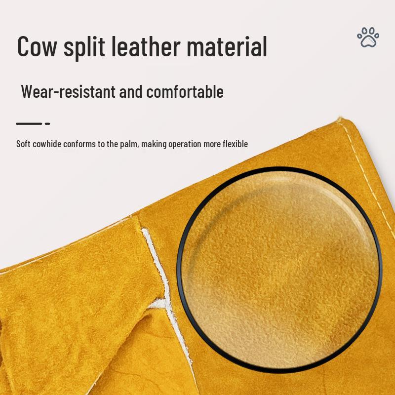 Tear-Resistant Cowhide Anti-Scratch and Bite Gloves for Pet Handling and Grooming