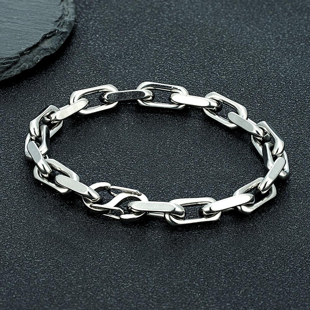 Fashion Rectangle Chain Link Men Bracelet Punk Stainless Steel Motorcycle Bracelets Male Jewelry with Double S Clasp