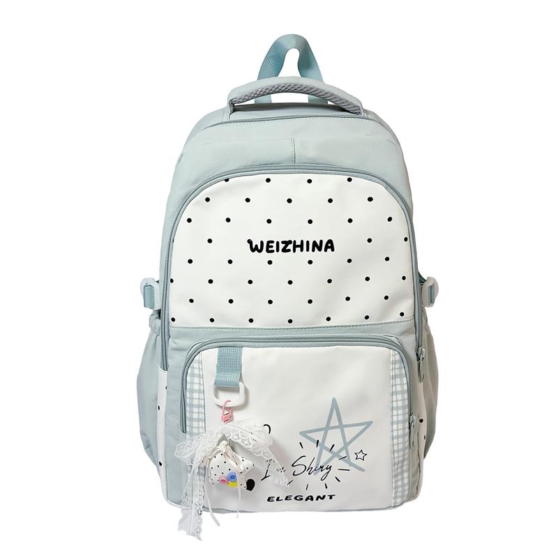 Dot Print Color Contrast Student Schoolbag Women s College Style Multi-Compartment Backpack синий