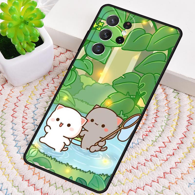 Mochi Peach Cat soft Silicone Phone Case For Samsung Galaxy note 10 pro S26 S25 S24 S23 S22 S21 Plus S25Ultra Capa Cover