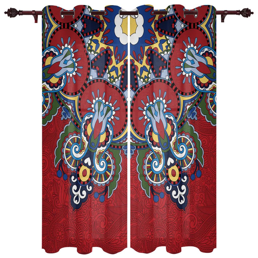Red Oriental Ethnic Flowers Retro Curtains Bedroom Living Room Drapes Kitchen Children Window Curtain Home Decor Made Of Polyester Sitting Treatment