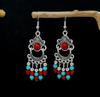 Peacock Tassel Earrings with Hollow Leaf Design in Retro Ethnic Style Imitation Silver for Women