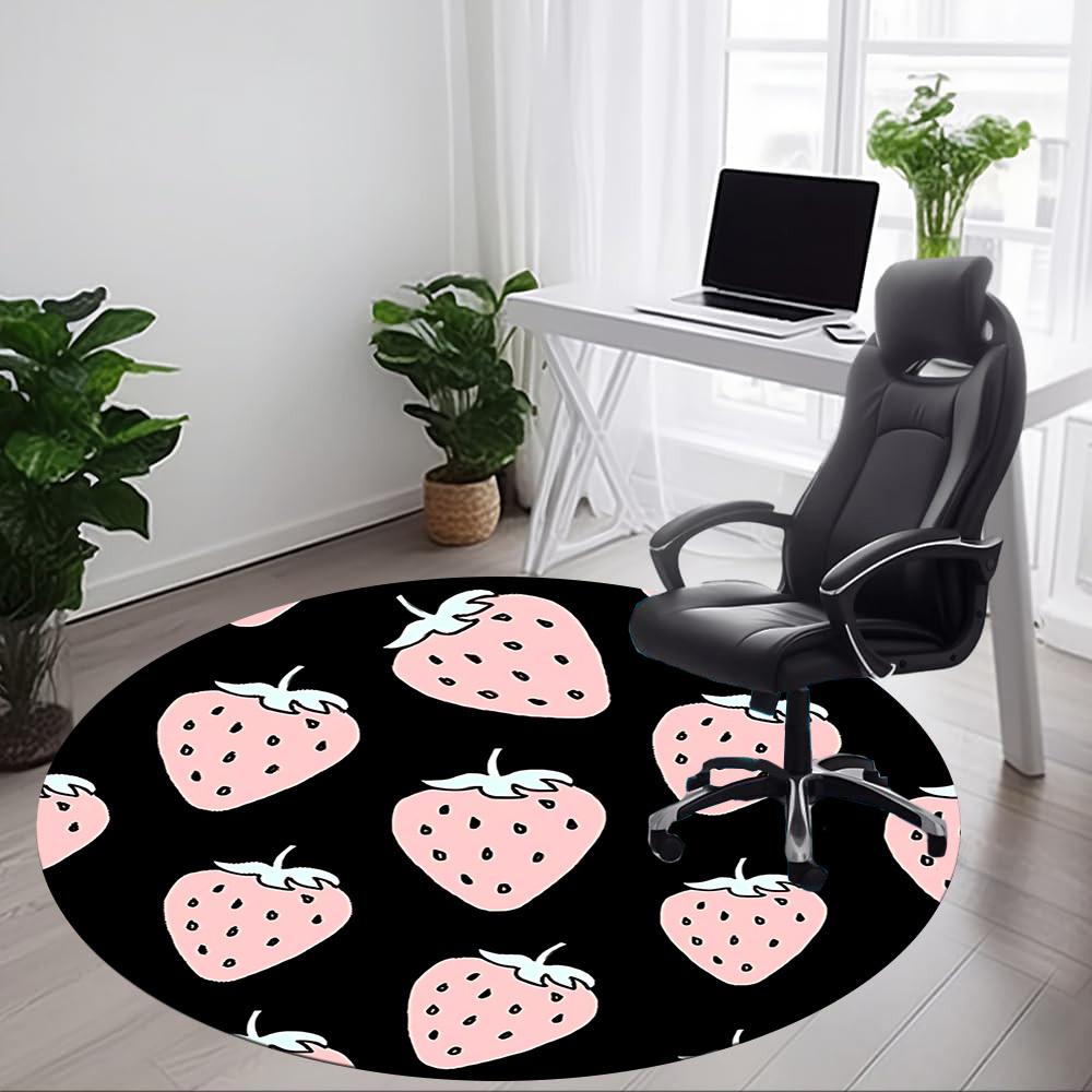 1pc Strawberry Pattern Office Round Area Rug,  Mat Suitable For Office, Under Office Chairs Bedroom Living Room Home Decor, Room Deco