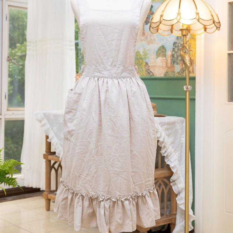 

1pcs Home Kitchen Cooking Apron Long Dress Style Apron for Baking Art Nail Salon Milk Tea Coffee Shop Workwear OneSize бежевий
