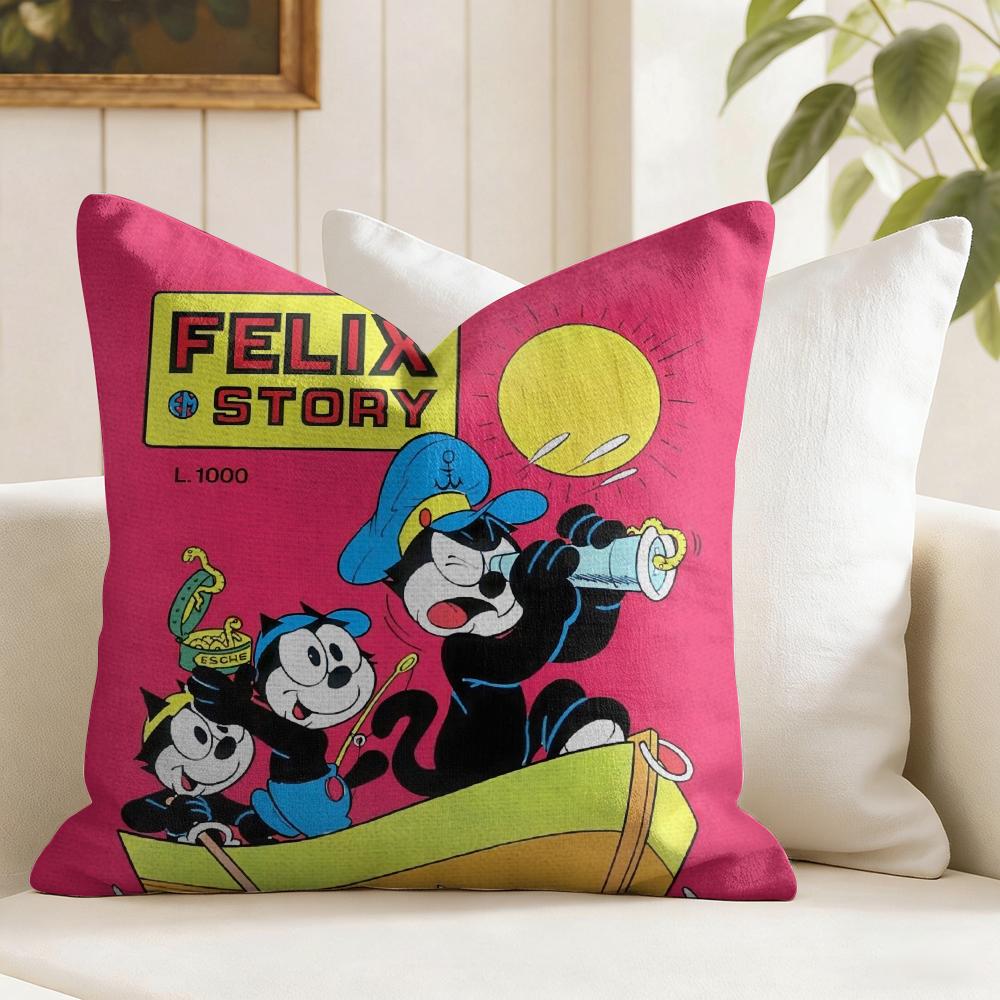 Stars FFelix The Cat Cushion Cover Eco Linen Pillow Case DoubleSided Print Breathable Durable Zipper Home Decor Gift