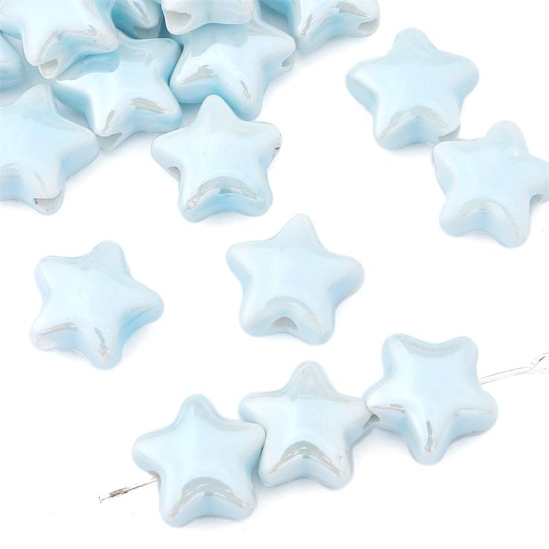 10pcs/Bag 14mm Handmade Colorful Star Ceramic Beads Mixed Five-pointed Star Porcelain Spacer Beads For Necklace Bracelet DIY Jewelry Craft Making