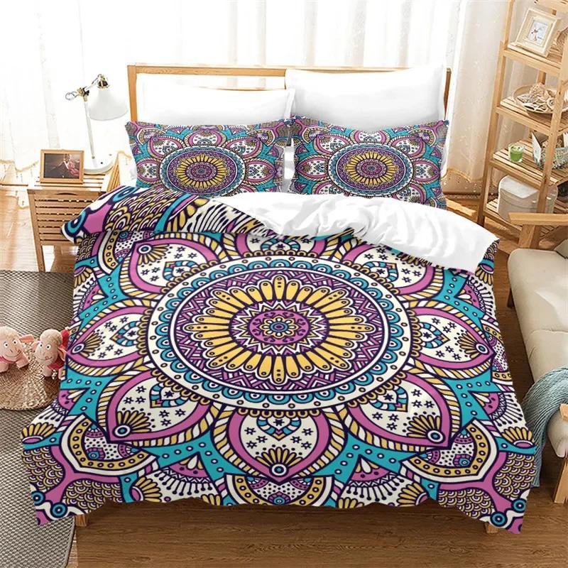 Comforter Mandala Floral Bohemian Flowers Bedding Set Microfiber Exotic Geometric Twin Full For Kids Adults Decor