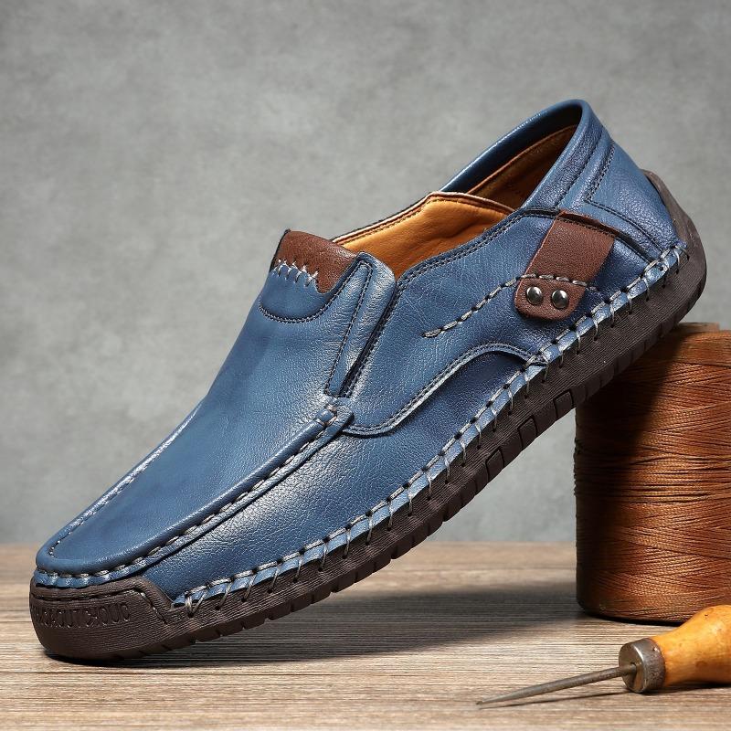 Hand-Stitched Slip-On Leather Loafers | Men Outdoor Casual Flat Low-Cut Shoes Big Sizes