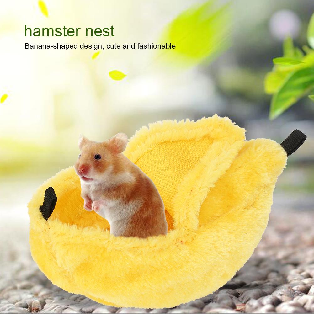 Small Warm Plush Banana shaped Pet   House for Hamster Hammock Bed(Yellow)
