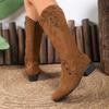 Foreign Trade Retro Round Head Rivet Tall Boots 43 Large Size Suede Side Zipper Thick Heel Fashion Knight Boots