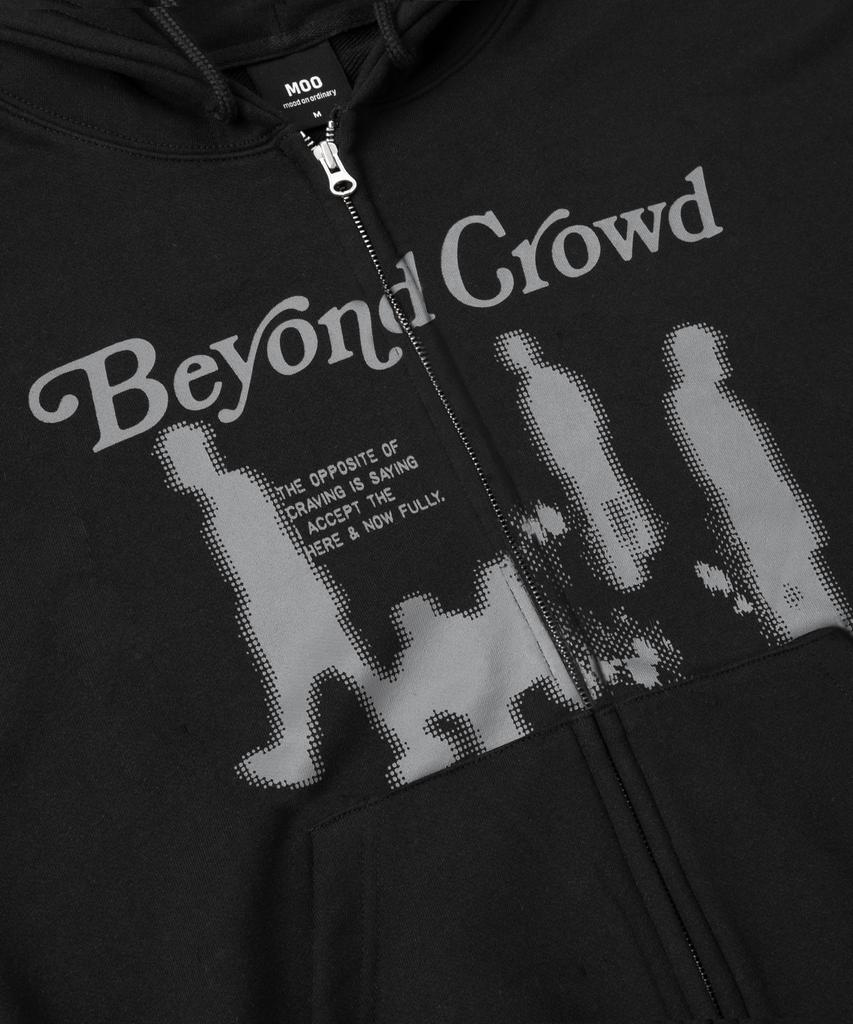 Moo Graphic Balloon Over Zip-Up Hoodie - Black