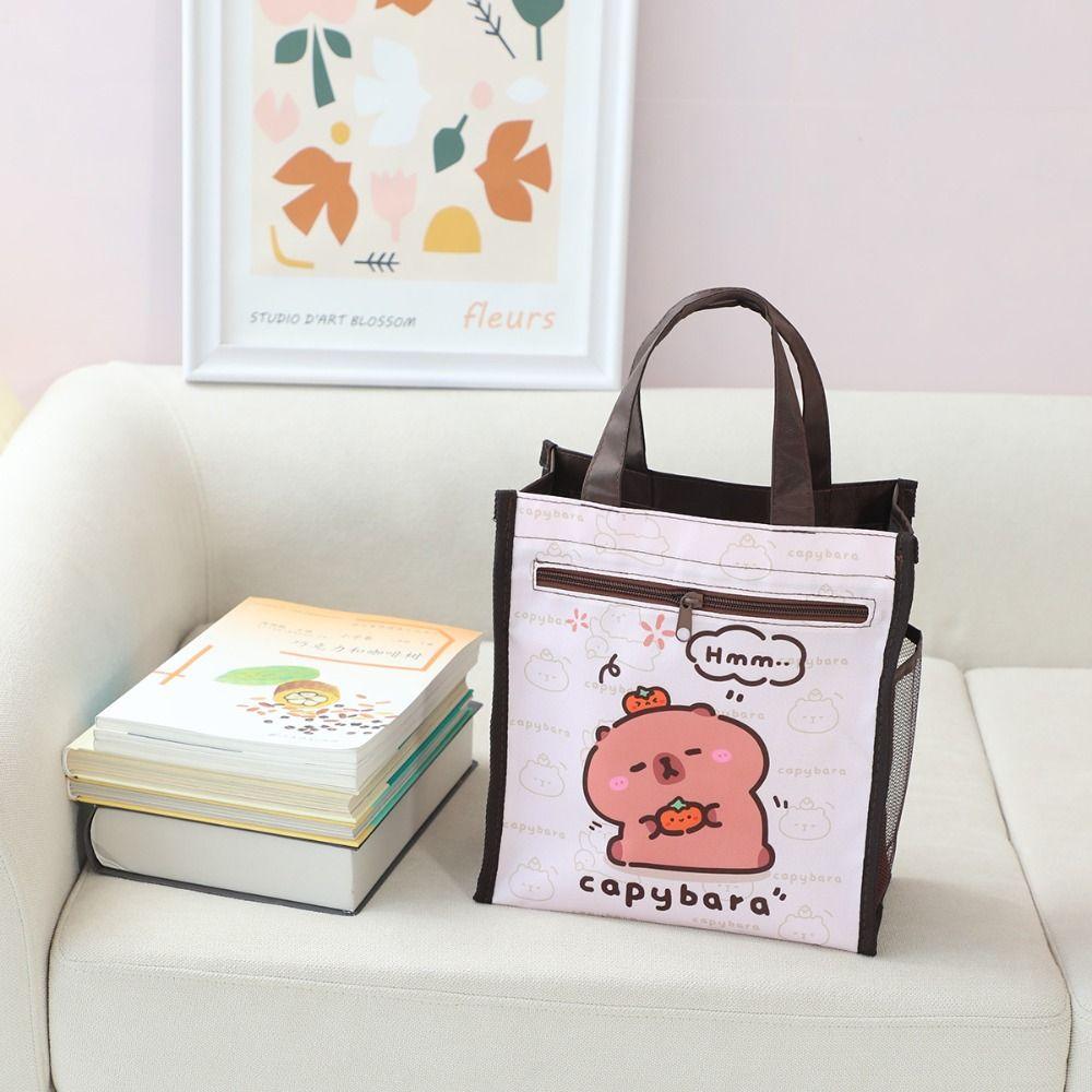 Portable Capybara Handbag Double-layer Cartoon Document Bag Cartoon Capybara Tutoring Bags