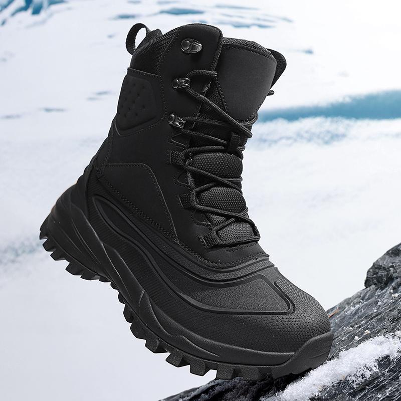 Men's Winter High-Top Snow Boots with Fleece Lining Thickened Waterproof Non-Slip Warm and Cold-Resistant Cotton Hiking Shoes