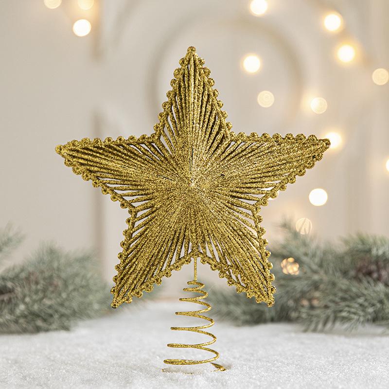 Christmas Tree Top Star Wrought Iron Ornament Five-Pointed Star Sequined Atmosphere Christmas Decorations Accessories