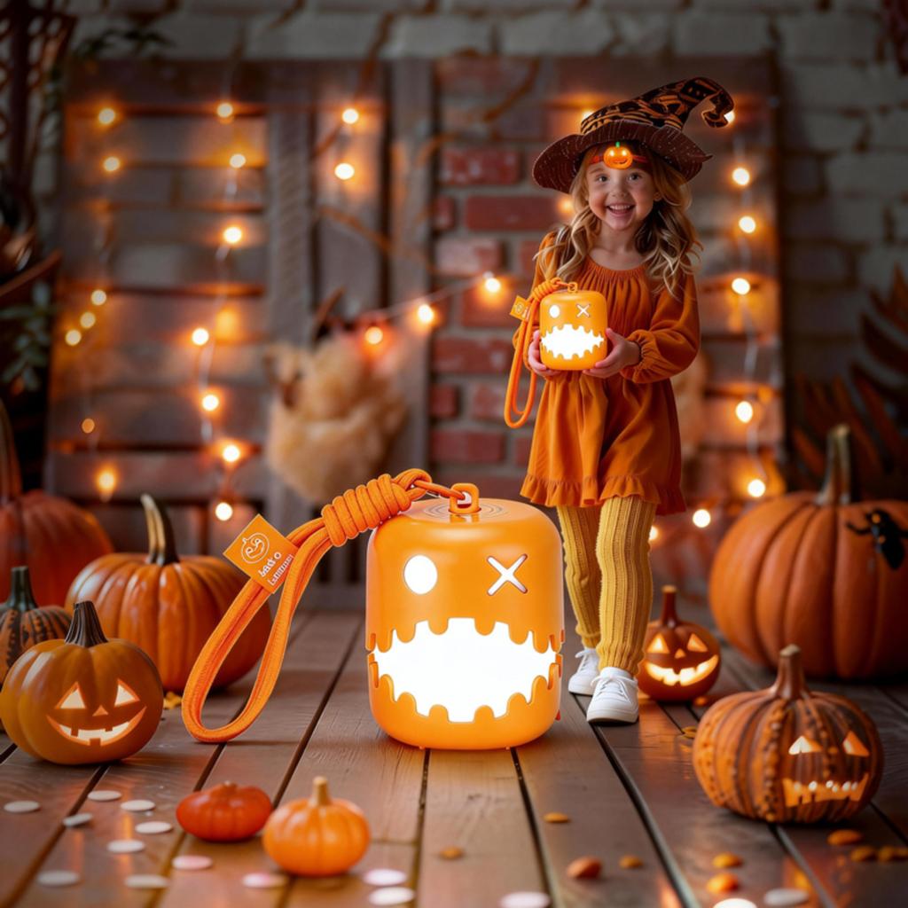Halloween Pumpkin Shaped Night Light USB Rechargeable Portable Bedside Sleep Companion Lamp for Bedroom Living Room Decor