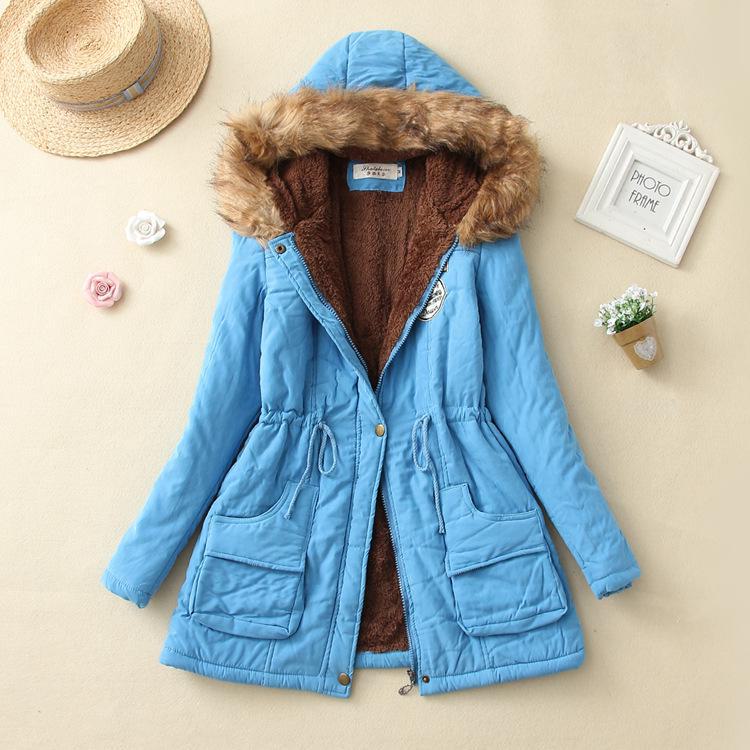 2024 Autumn/Winter Korean Style Slim Waist Hooded Military Cotton Coat for Women
