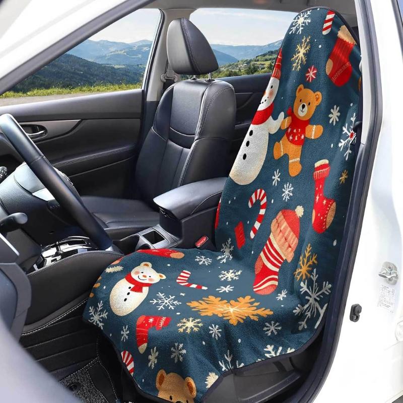 Beach Travel Front Seat Towel Sleeve , Absorbent Car Seat Cover with Hooded Top, Washable Full-Cover Form for Drivers