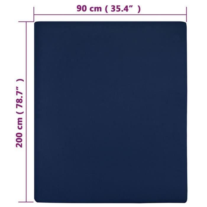 136231 vidaXL Draps-housses Jersey 2 pcs Bleu marine 90x200 cm Coton