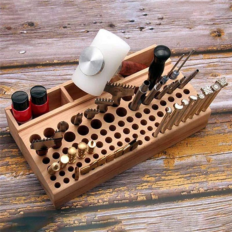 M-Modern-Leather Tools 98-Hole Slotted Beech Tool Rack Leather Leather Carving Punch Diamond Cut Storage Tools DIY Tools Easy To