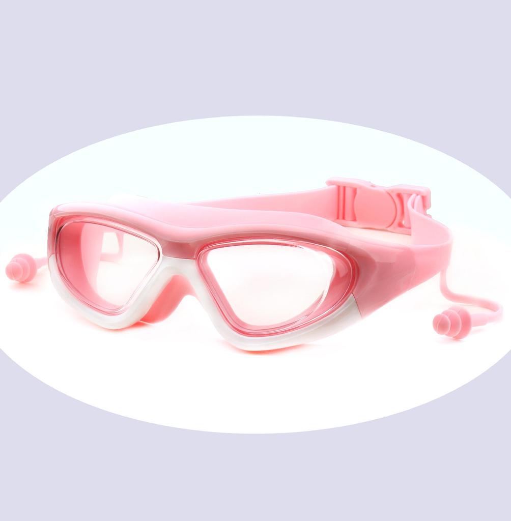 Kids' Large Frame HD Waterproof Anti-Fog Swim Goggles with Integrated Silicone Earplugs 5020