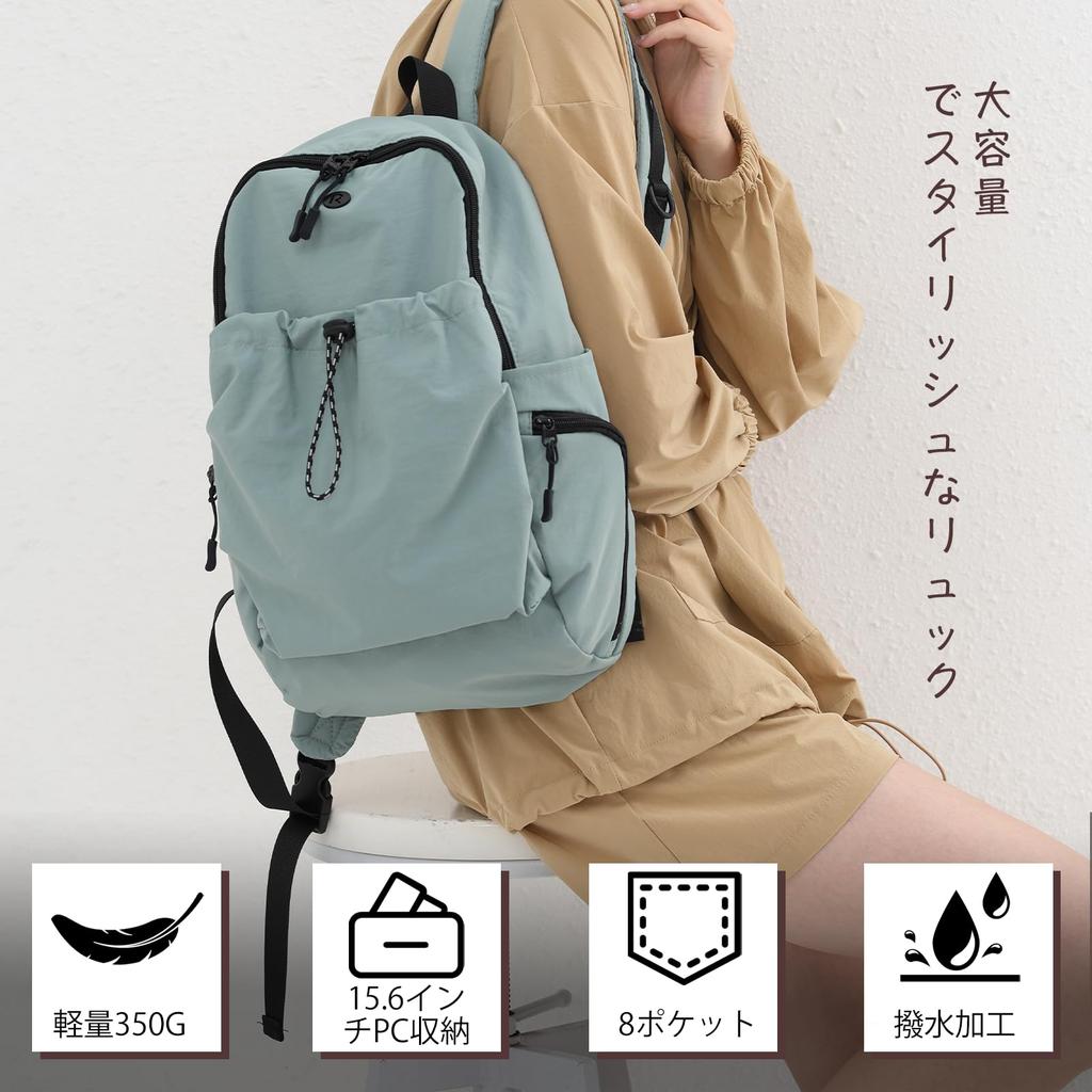 Mochila Pequena Feminina ROSE NOIRE, Cabe em Laptops de 15,6 polegadas, 8 Bolsos, 370g, Leve, Estilosa, Grande Capacidade, Impermeável, Tamanho A4, Nylon