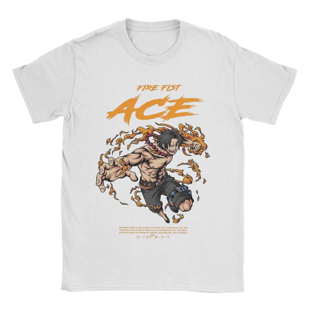 Vintage Portgas D Ace TShirt for Men Crewneck Pure Cotton T Shirts Ones Pieces Short Sleeve Tees Plus Size Tops