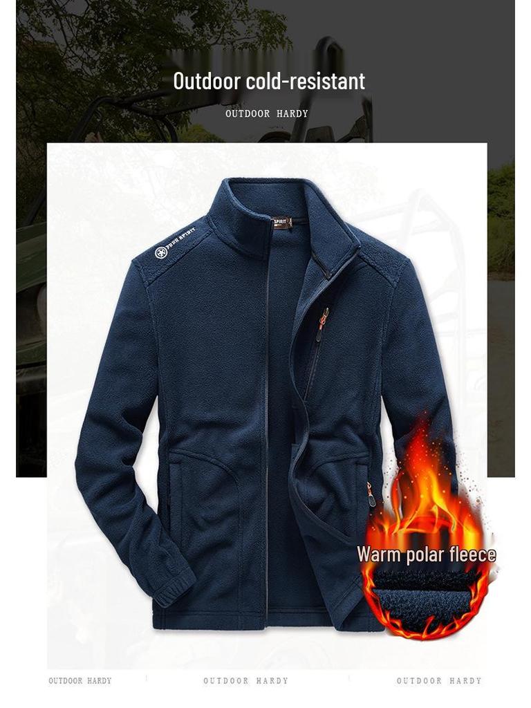 Men’s Fleece Zipper Jacket with Side Pockets - Green, Hoodless, Youth Style