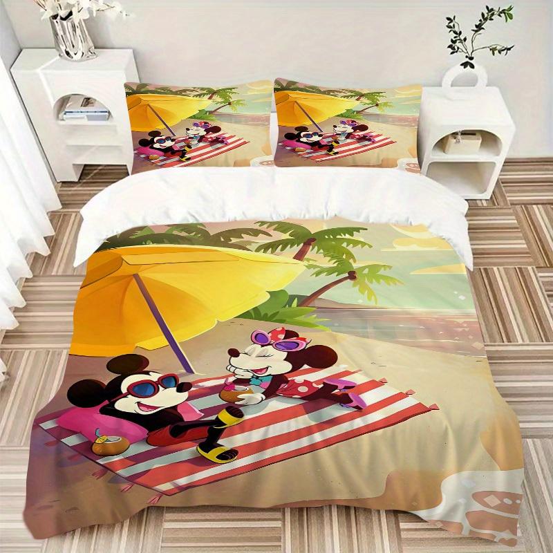 3pcs Set Mickey Beach Vacation1pc of Quilt Cover+2pcs of Pillowcase, No Core, Print Bedding, All Seasons Bedroom Setting103