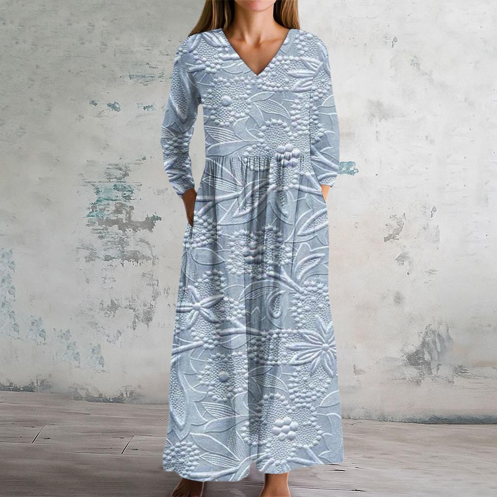 Women's Fashion Dress Spring V-neck Long Sleeve Dress