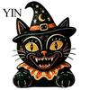 Wooden Wizard Doll Vintage Halloween Figurine, Rustic Witch Zombie Cat Owl Frog Tabletop Table Decor Ornament, Farmhouse Tiered Tray Decoration