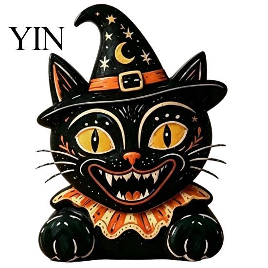 Wooden Wizard Doll Vintage Halloween Figurine, Rustic Witch Zombie Cat Owl Frog Tabletop Table Decor Ornament, Farmhouse Tiered Tray Decoration