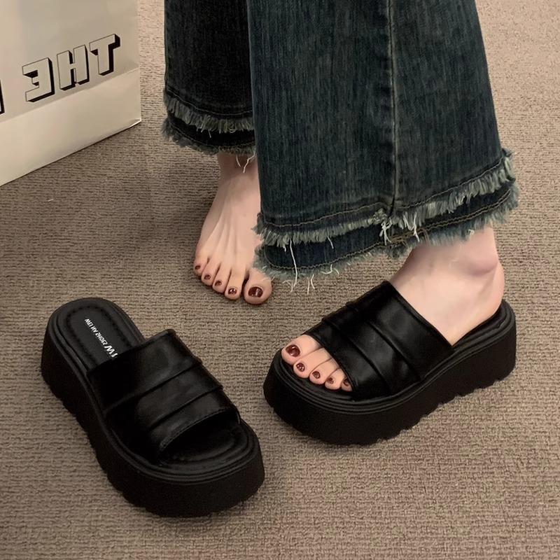 [R & D arch sole] Lovanson's thick-soled one-word slippers women's 2025 summer wear cool slippers