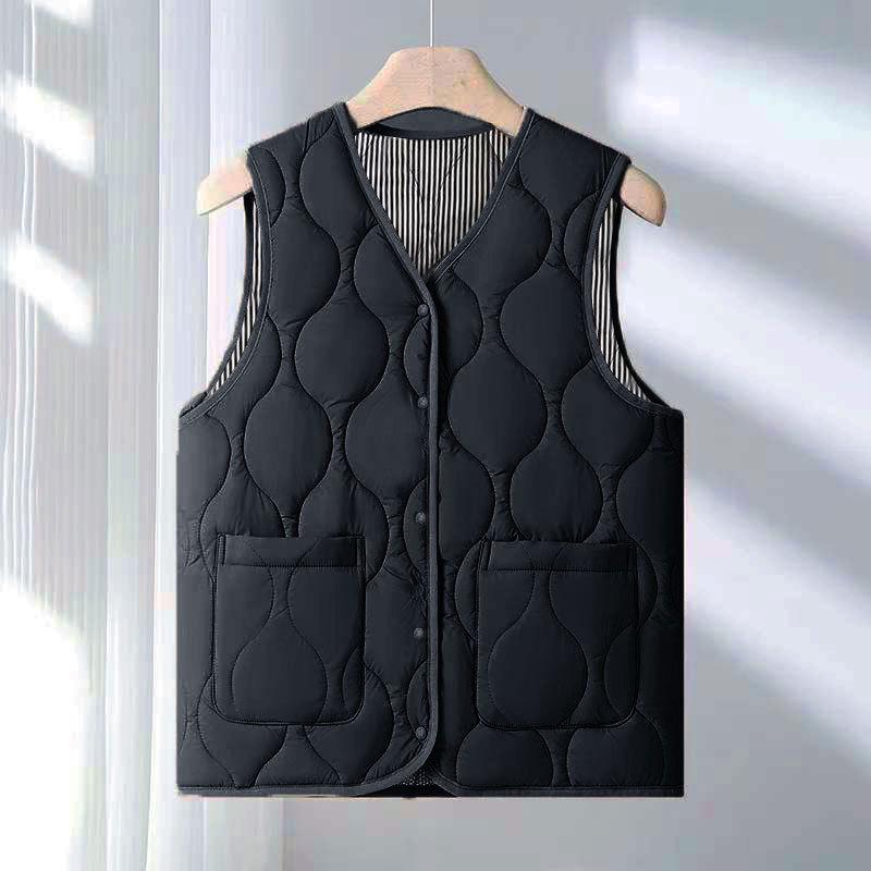 Women's 2025 Collarless Cotton Vest - Autumn/Winter Large Size Round Neck Waistcoat