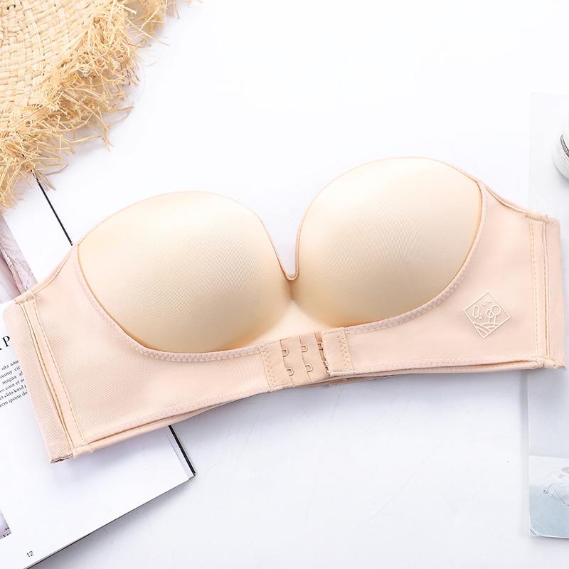 Strapless Front Buckle Bra Invisible Non-slip Girls Small Chest Thick Cup Bra Push Up Adjustable Underwear Bra