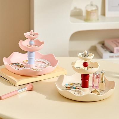 Large Capacity Jewelry Key Holder Decorative Anti Slip Cosmetics Storage Rack Cream Style Multi-layer Desktop Storage Box