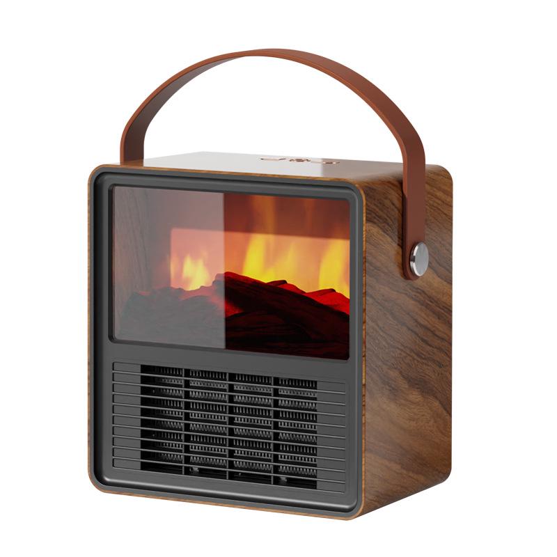 Portable Wood Grain Electric Fireplace Heater with Simulated Flame