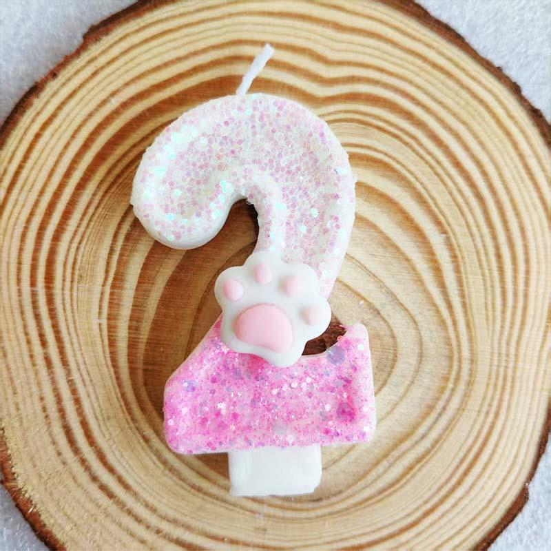 Creative Design Pink Cat Claw Digital Candle Birthday Candle Romantic Variety Specification Children's Cake Decoration Ornaments