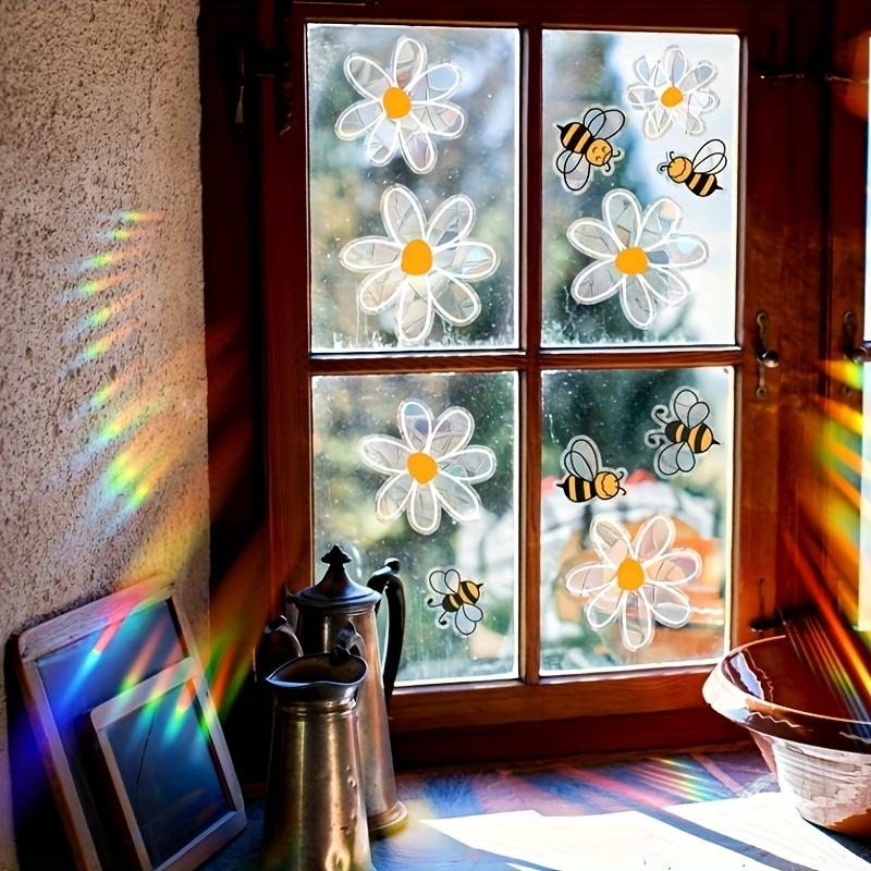 One Sheet Colorful Bee White Flowers Window Spring Home Decoration Glass Stickers Static Cling Double-sided Visual Pattern