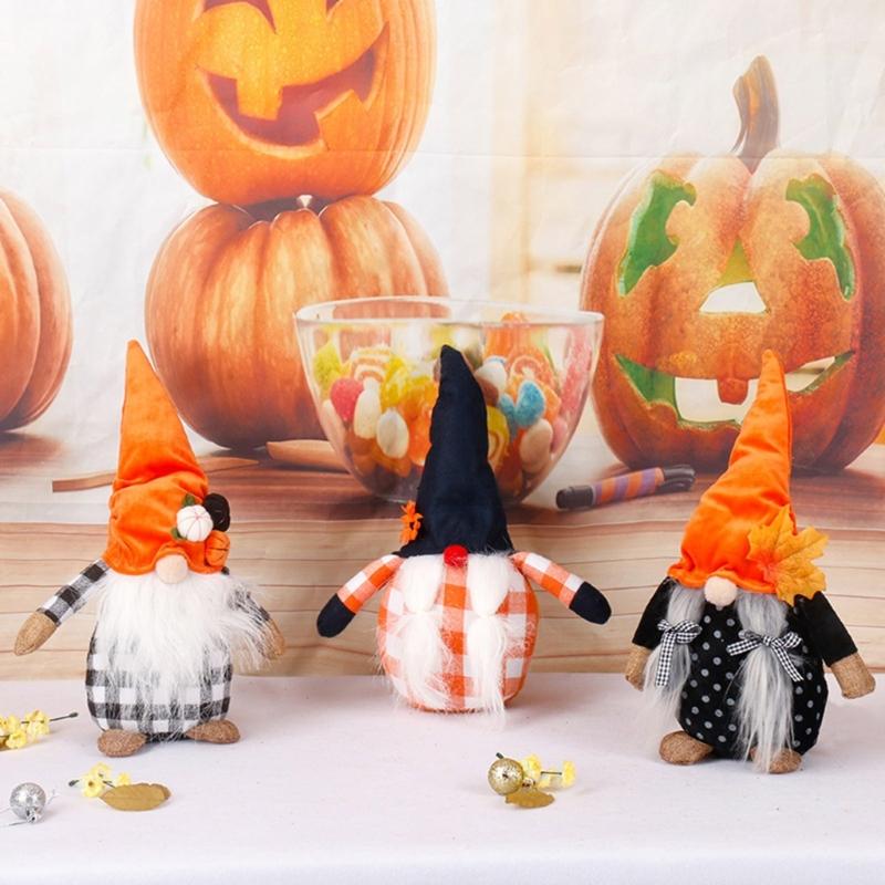 Plush Gnomes Figurine Doll Autumn Holiday Decors For Mantles Shelf Display Thanksgiving Harvest Halloween Gift