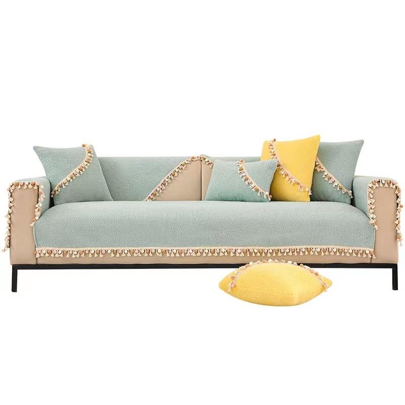 Herbst und Winter Wolken Samt Quaste Sofakissen Verdickt Rutschfest Plüsch Leder Sofaüberwurf Nordisch Schlicht Überwurf Handtuch