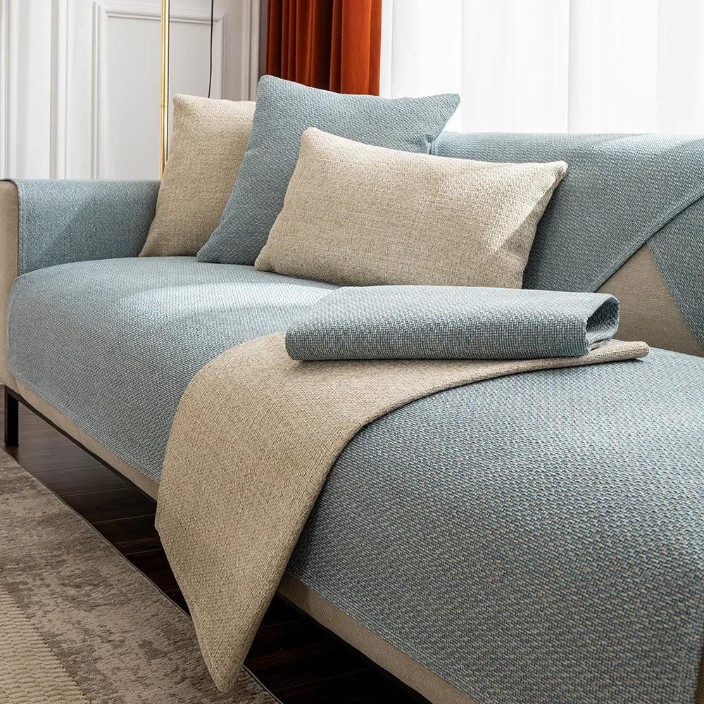 Elegante Baumwoll-Leinen-Sofa-Überwurf Monochrom Ganzjährig Allzweck Rutschfester Sofa-Kissen-Sitzkammer-Schutz 70x70cm 1pcs