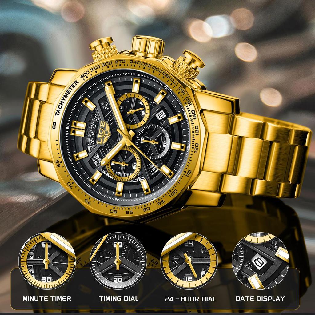 LIGE Top Luxury Men Watch Military Fashion Quartz Wristwatches Waterproof Luminous Chronograph Men Quartz Watches
