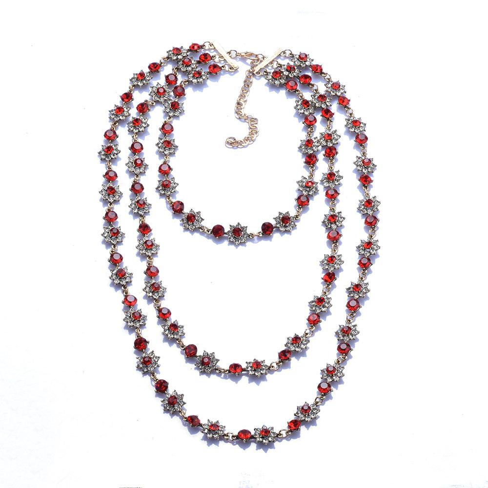 Color Bohemian Exaggerated Multi-Layer Super Flash Rhinestone Gem Necklace Long Sweater Chain Accessories