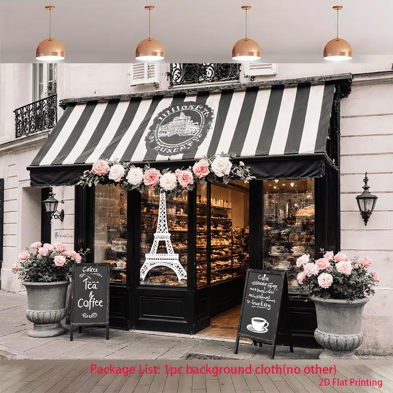 2D Paris Cafe Shop Backdrop, Eiffel Tower Photography Background Clo 47.2x31.5inch/120*80cm