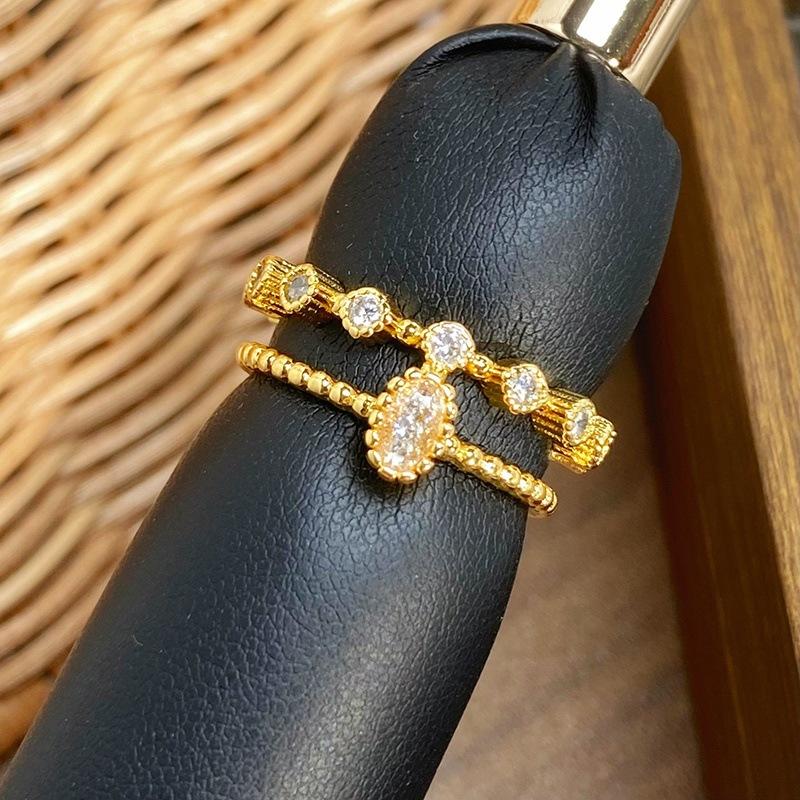 [Golden Diamond Dream] Medieval Vintage Narrow Version Full Of Diamonds Zir*****Pen Ring Geometric Super Fairy Stacked Ring
