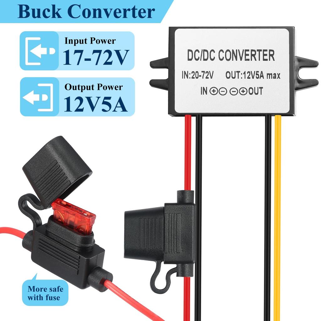 YBBOTT to 12V 5A Auxiliary Voltage Suitable for Indoor and Outdoor Use with Monitoring DC/DC 24V/48V/60V Step-Down Converter, 17V-72V 60W, Step-Down