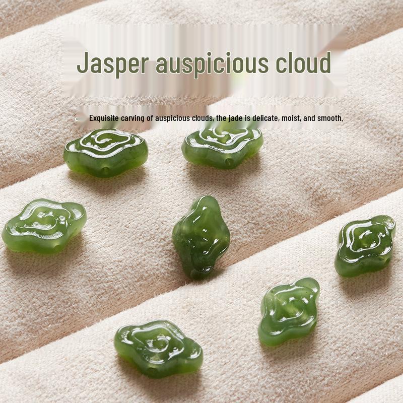 Hetian Jade Spinach Green Crystal Auspicious Cloud DIY Jewelry String